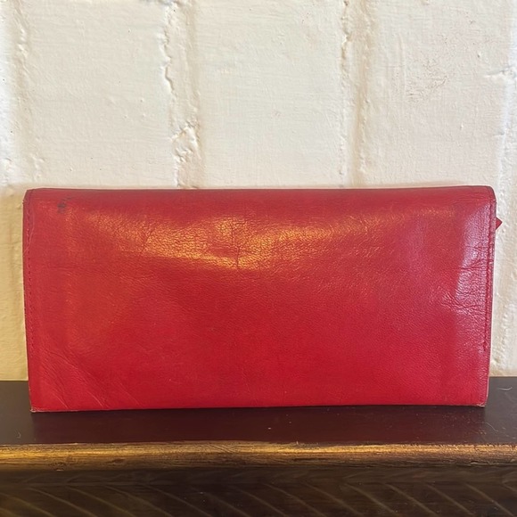YSL red leather long wallet with silver studs - Picture 3 of 7